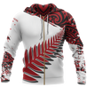 New Zealand Maori Fern Red Edition Zip Hoodie-Apparel-Khanh Arts-Zipped Hoodie-S-Vibe Cosy™