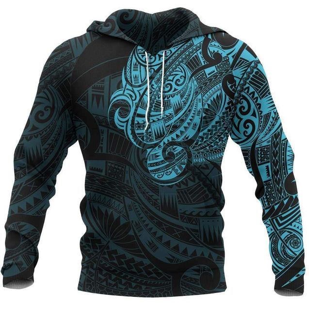 Maori Tattoo Style All Over Hoodie Blue Version HC0804-Apparel-Huyencass-Hoodie-S-Vibe Cosy™