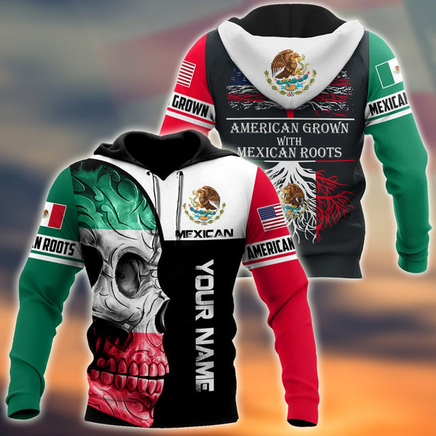 Mexican Skull-American Grown With American Roots 3D All Over Printed Shirts DQB10092003