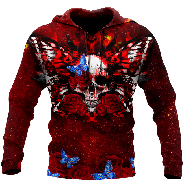 Butterfly love Skull red 3D all over printed for man and women QB05312002-Apparel-PL8386-Hoodie-S-Vibe Cosy™