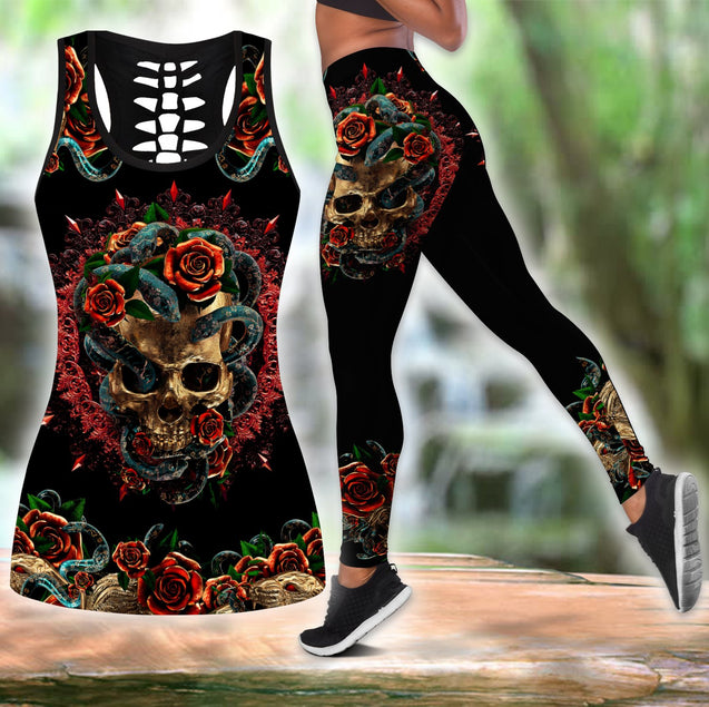 Snake Love Skull 3d all over printed tanktop & legging outfit for women QB06052002-Apparel-PL8386-S-S-Vibe Cosy™