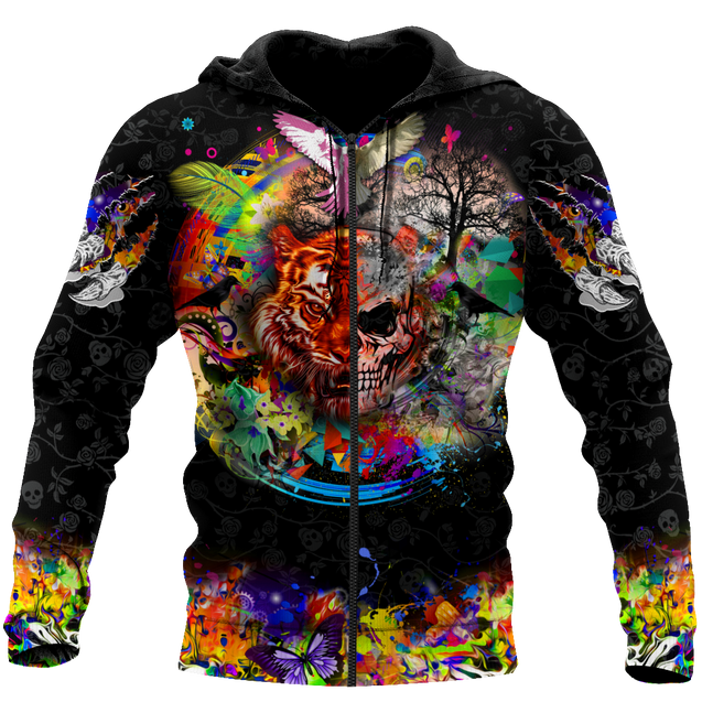 Love Skull animal full color 3D all over printed for man and women QB06092003-Apparel-PL8386-Zipped Hoodie-S-Vibe Cosy™