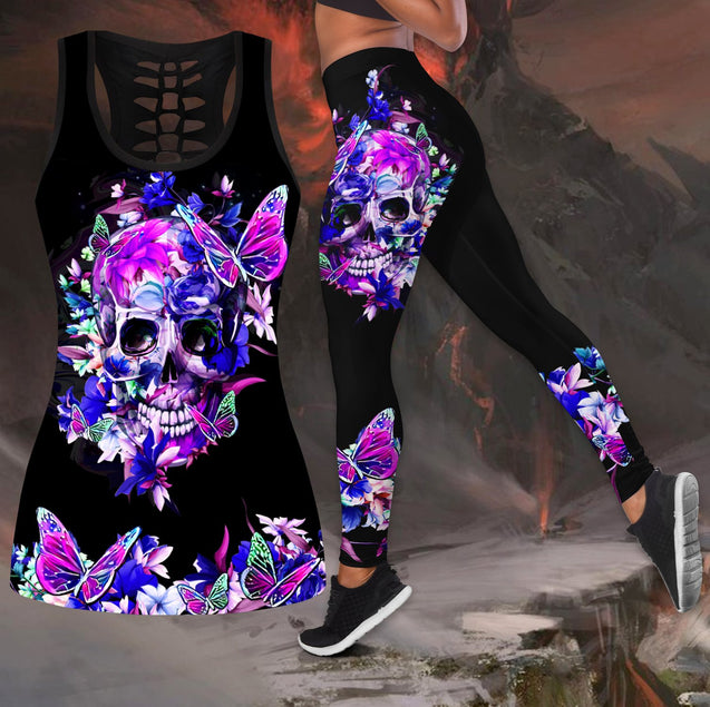 Butterfly Love Skull and Tattoos tanktop & legging outfit for women-Apparel-PL8386-S-S-Vibe Cosy™