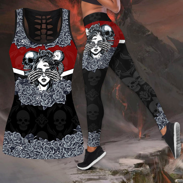 Love Skull and Tattoos tanktop & legging outfit for women-Apparel-PL8386-S-S-Vibe Cosy™