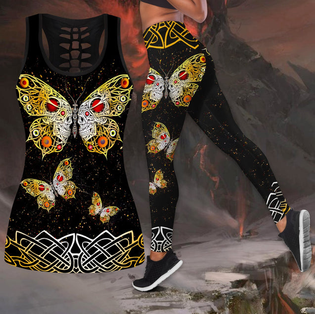 Butterfly Love Skull and Tattoos tanktop & legging outfit for women-Apparel-PL8386-S-S-Vibe Cosy™