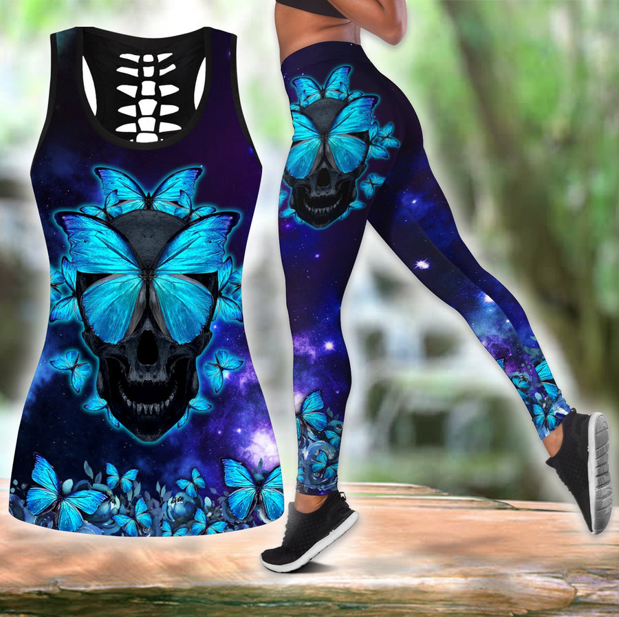 Butterfly Love Skull 3d all over printed tanktop & legging outfit for women-Apparel-PL8386-S-S-Vibe Cosy™