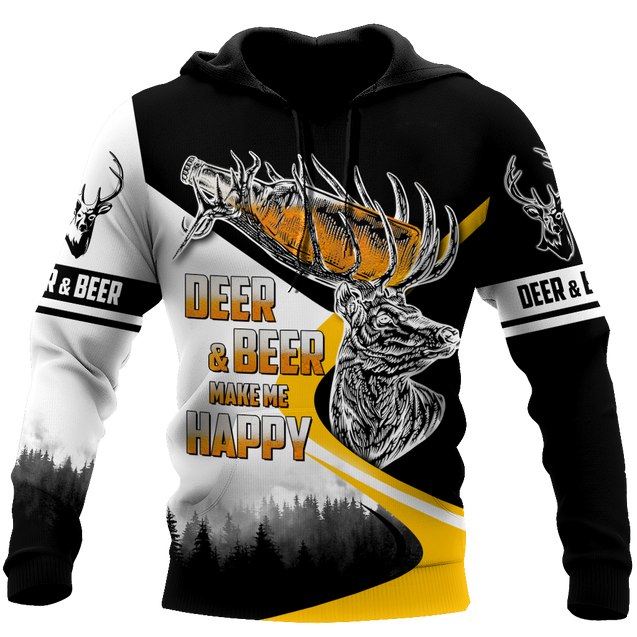 Deer and Beer Make Me Happy 3D All Over Print Hoodie DQB09222002