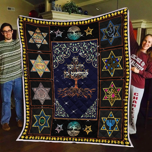 Premium All Over Printed Jewish Six Points Star Quilt MEI