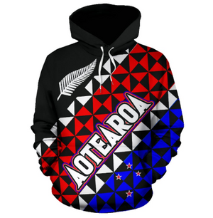 Aotearoa - New Zealand Hoodie Silver Fern & Flag Color-Apparel-Khanh Arts-Hoodie-S-Vibe Cosy™