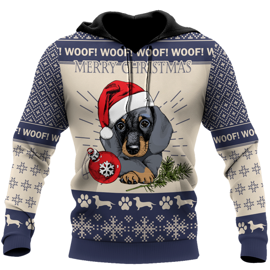 Premium Christmas Dachshund Dog Blue Unisex Shirts