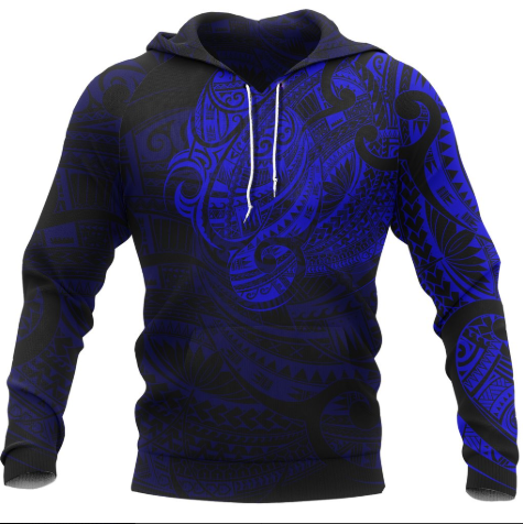 Maori Tattoo Style Hoodie - Blue A7-Apparel-Khanh Arts-Hoodie-S-Vibe Cosy™