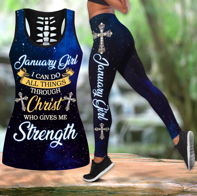 January Girl-I Can Do All Things Through Christ Who Give Me Strength Combo Tank Top + Legging DQB08222003S