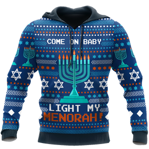 Come On Baby Light My Menorah Hanukkah Hoodie MEI