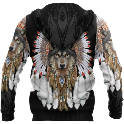 Wolf Native American Hoodie 3D All Over Printed Shirts