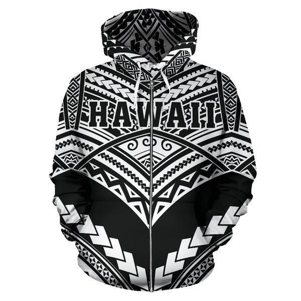 Hawaii Polynesian Tribal Hoodie - New Warrior Style White Color - AH J1-ALL OVER PRINT HOODIES (P)-Phaethon-Zip Hoodie-S-Vibe Cosy™