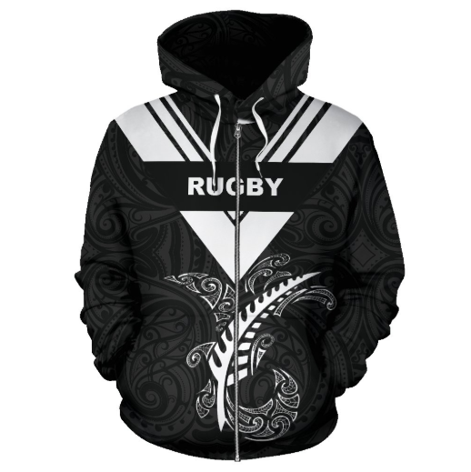 Rugby Fern Hoodie Patterns Maori Zip-Up TH5-Apparel-Khanh Arts-Zipped Hoodie-S-Vibe Cosy™