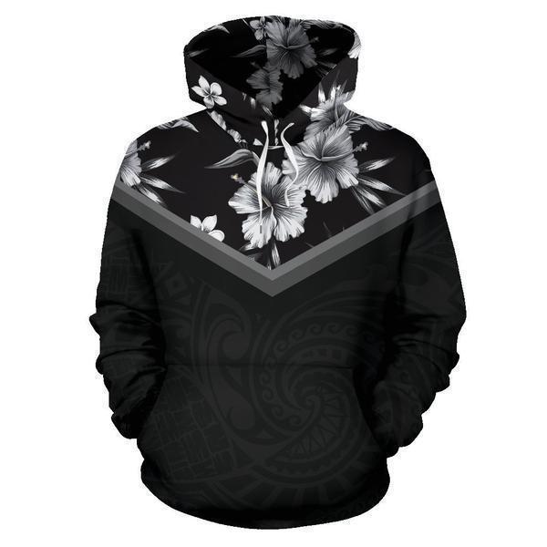 Hawaii Vintage Pattern Hoodie Black And White Hibiscus - AH - J9-ALL OVER PRINT ZIP HOODIES (P)-Phaethon-Hoodie-S-Vibe Cosy™