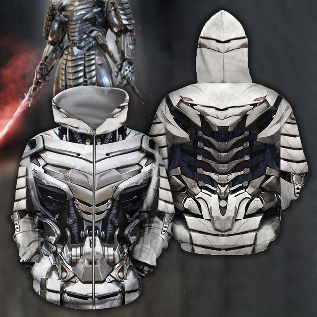 3D All Over Printed Sliver Samurai Armor-Apparel-HP Arts-ZIPPED HOODIE-S-Vibe Cosy™