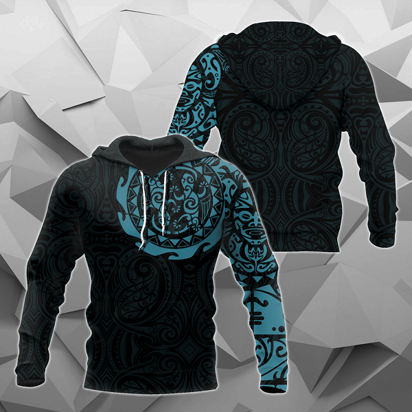 Maori Tangaroa Tattoo New Zealand All Over Hoodie - Blue NVD-Apparel-Dung Van-Hoodie-S-Vibe Cosy™