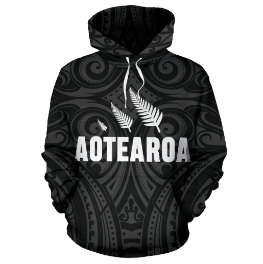 New Zealand - Aotearoa Maori Three Silver Fern Th9-Apparel-Khanh Arts-Hoodie-S-Vibe Cosy™