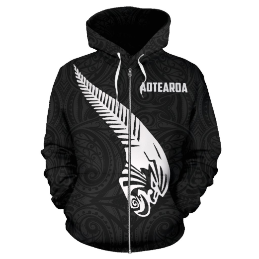 NZ Fern Zip Hoodie Pattern Maori TH5-Apparel-Khanh Arts-Zipped Hoodie-S-Vibe Cosy™