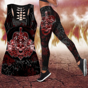 Gothic coat of arms with skull and angels legging + hollow tank combo outfit HHT14082003