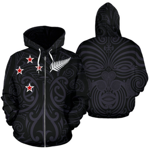 New Zealand - Maori Mask Allover Zip Hoodie A0-Apparel-Khanh Arts-Hoodie-S-Vibe Cosy™