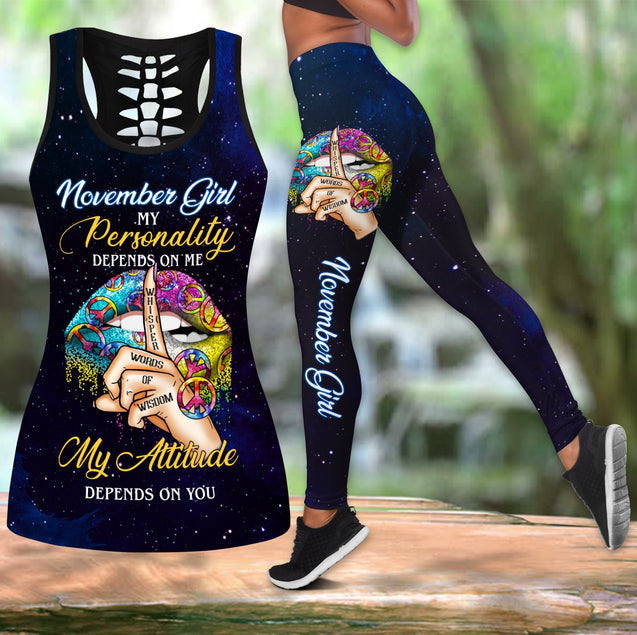 November Girl-My Personality Depends On Me My Attitude Depends On You Combo Tank Top + Legging DQB09012003S