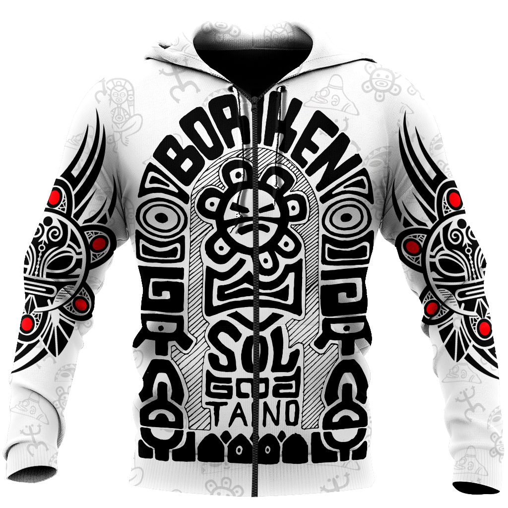 Puerto Rico Black Symbol Sol Taino On White Shirt QB06232004S-Apparel-TQH-Zipped Hoodie-S-Vibe Cosy™