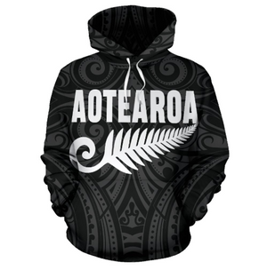 New Zealand - Aotearoa Maori Koru Silver Fern Th9-Apparel-Khanh Arts-Hoodie-S-Vibe Cosy™