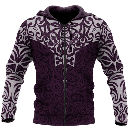 New zealand hoodie manta maori ta moko purple 3d all over printed shirt and short for man and women-Apparel-PL8386-Zipped Hoodie-S-Vibe Cosy™