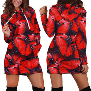 3D All Over Red Butterflies Hoodie Dress Leggings Blanket-Apparel-Khanh Arts-Hoodie Dress-S-Vibe Cosy™