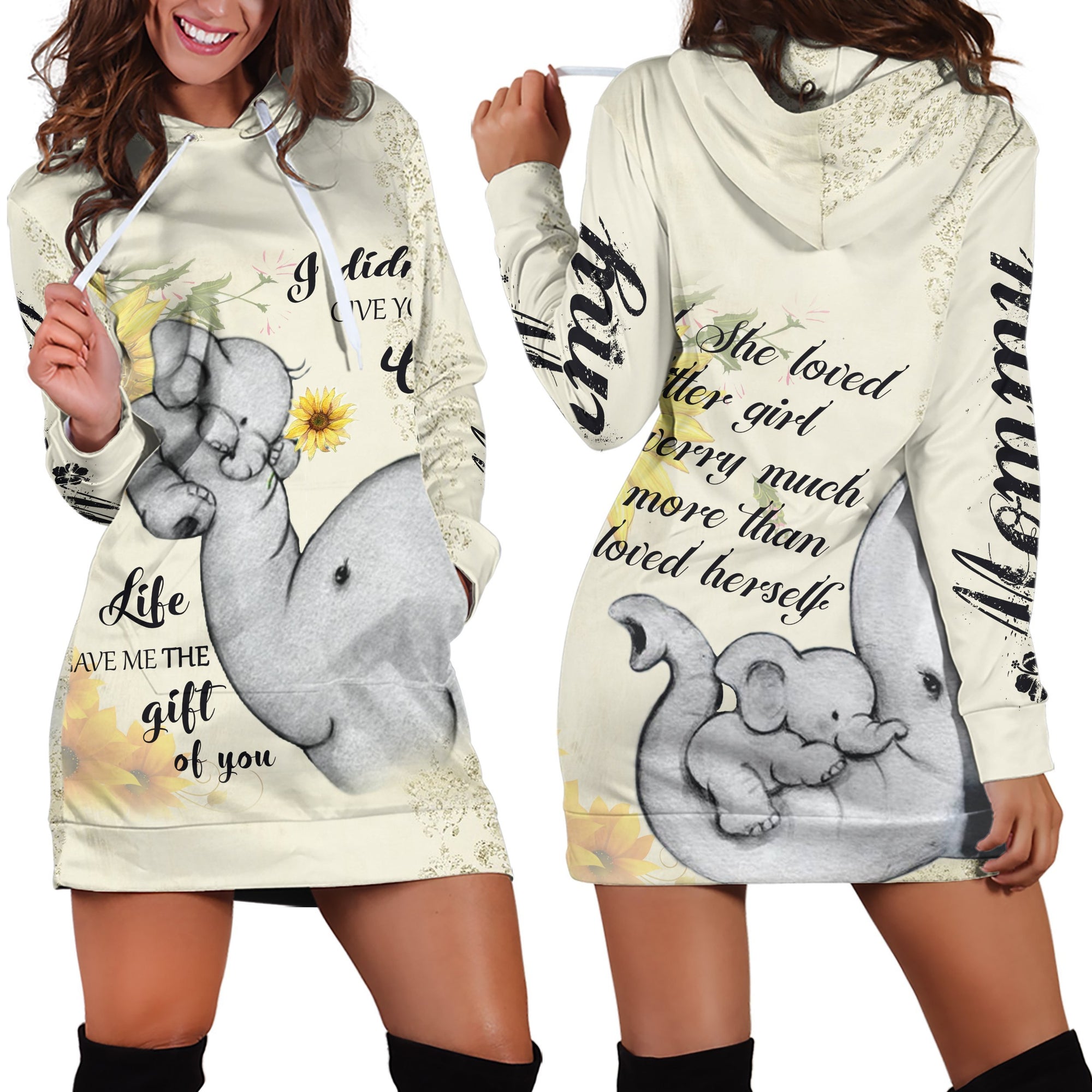 3D All Over Love Mom Elephant Hoodie Dress-Apparel-Khanh Arts-Hoodie Dress-S-Vibe Cosy™