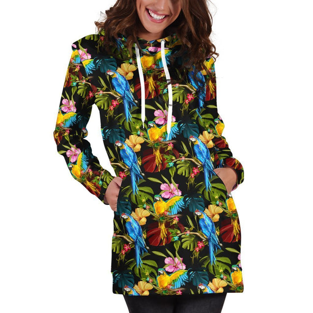 All Over Printing Parrot Hoodie Dress-Apparel-Phaethon-Hoodie Dress-S-Vibe Cosy™