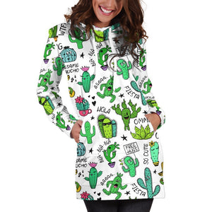 All Over Printing Cactus Quotes Hoodie Dress-Apparel-Phaethon-Hoodie Dress-S-Vibe Cosy™