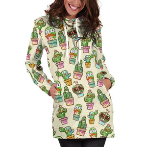 All Over Printing Cactus Funny Hoodie Dress-Apparel-Phaethon-Hoodie Dress-S-Vibe Cosy™