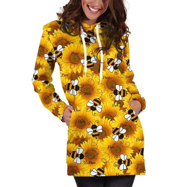 All Over Printing Bee Hoodie Dress-Apparel-Phaethon-Hoodie Dress-S-Vibe Cosy™