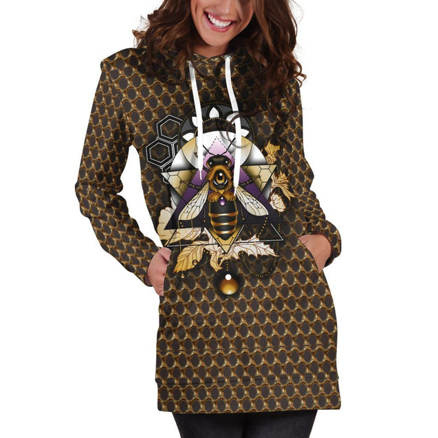 3D All Over Bumble Bee Hoodie Dress-Apparel-Phaethon-Hoodie Dress-S-Vibe Cosy™