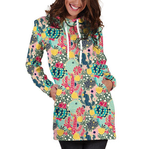 All Over Printing Many Cactus Hoodie Dress-Apparel-Phaethon-Hoodie Dress-S-Vibe Cosy™