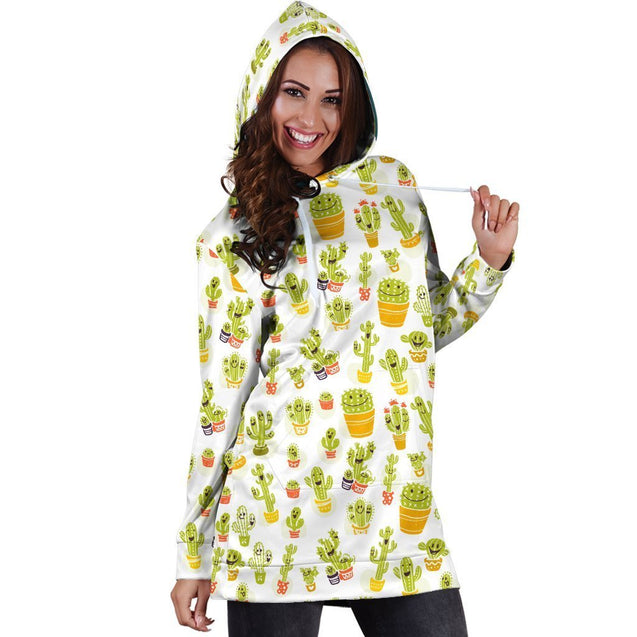 All Over Printing Cacti Happy Hoodie Dress-Apparel-Phaethon-Hoodie Dress-S-Vibe Cosy™