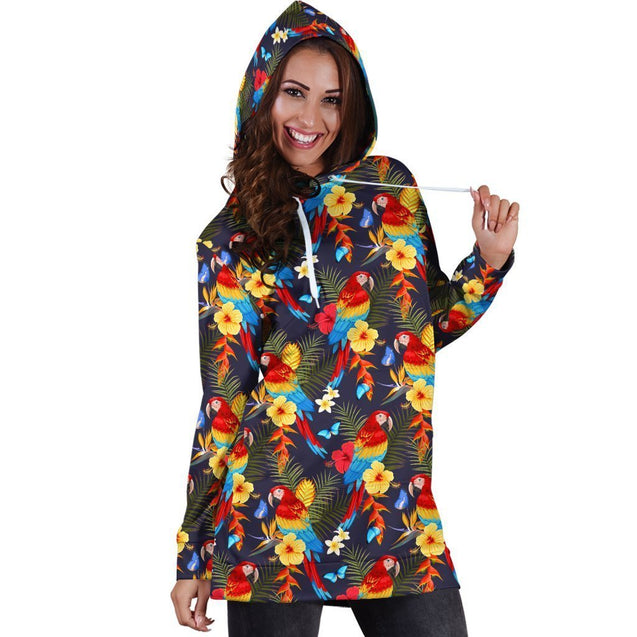 All Over Printing Scarlet Macaw Hoodie Dress-Apparel-Phaethon-Hoodie Dress-S-Vibe Cosy™