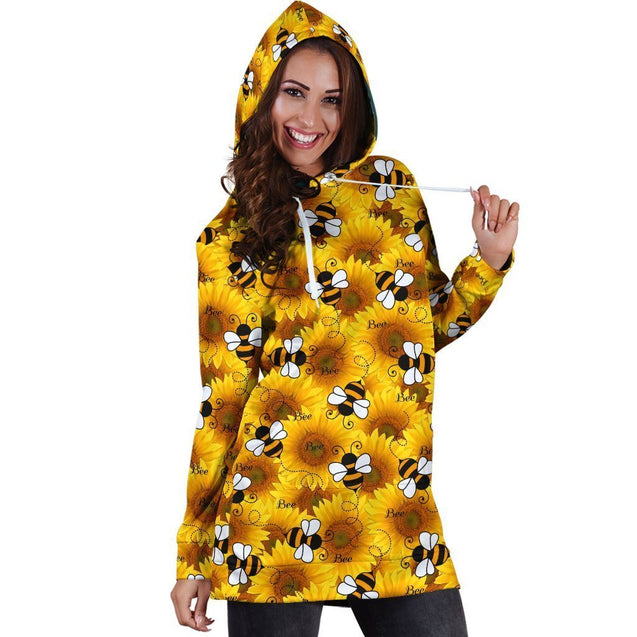 All Over Printing Bee Hoodie Dress-Apparel-Phaethon-Hoodie Dress-S-Vibe Cosy™