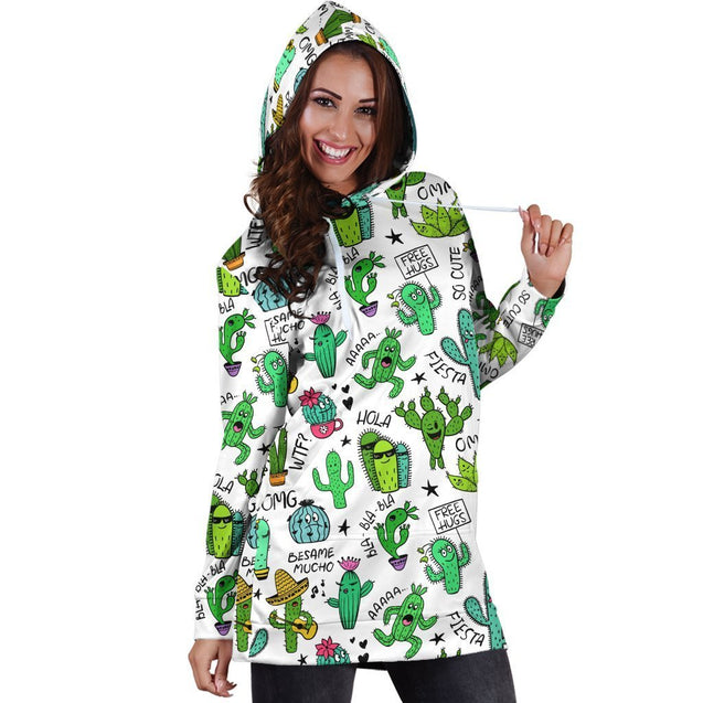 All Over Printing Cactus Quotes Hoodie Dress-Apparel-Phaethon-Hoodie Dress-S-Vibe Cosy™