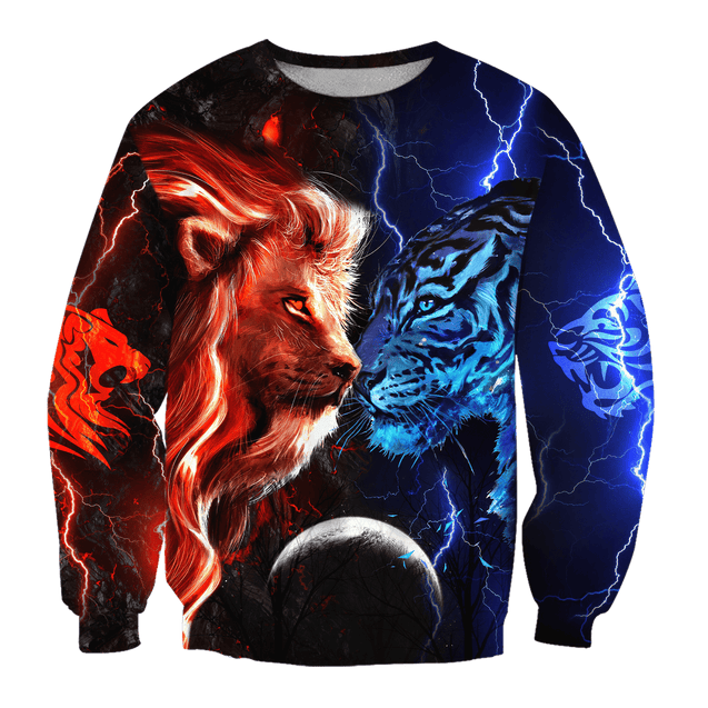 Tiger vs Lion Galaxy Thunder Over Printed Shirt For Men and Women