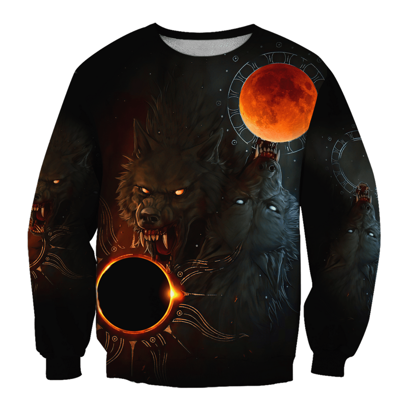 All Over Printed Wolf And Sun Hoodie MEI