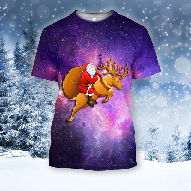 All Over Print Santa Ride Deer-Apparel-HbArts-T-Shirt-S-Vibe Cosy™