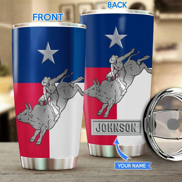 Personalized Name Bull Riding Stainless Steel Tumbler Texas