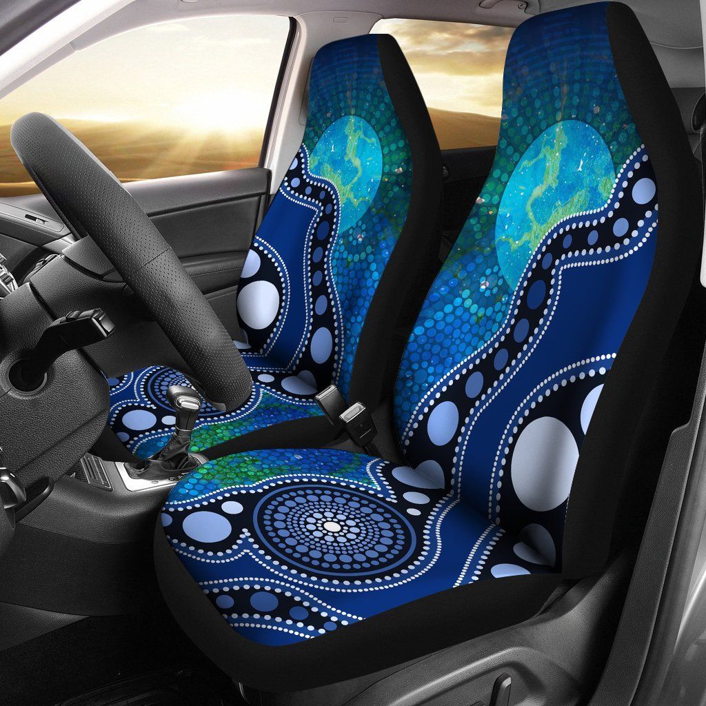 Aboriginal Art Flag Circle Dot Blue 3D design print car seat covers