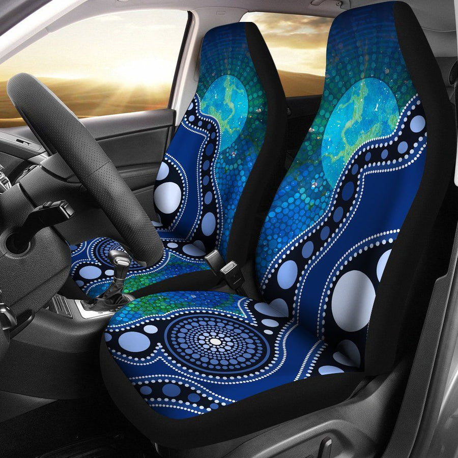 Aboriginal Art Flag Circle Dot Blue 3D design print car seat covers