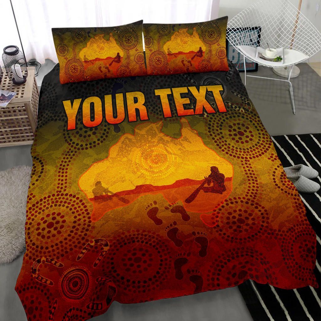 Custom Name Aboriginal Art map Didgeridoo 3D design print Bedding set